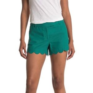 J Crew green scalloped hem linen shorts